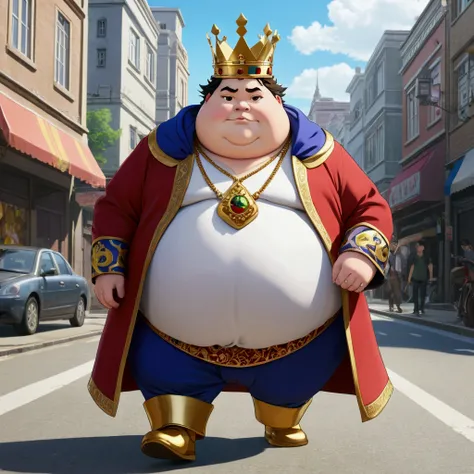 A very chubby and cute king walking down the street Anime The King&#39;s New Clothes