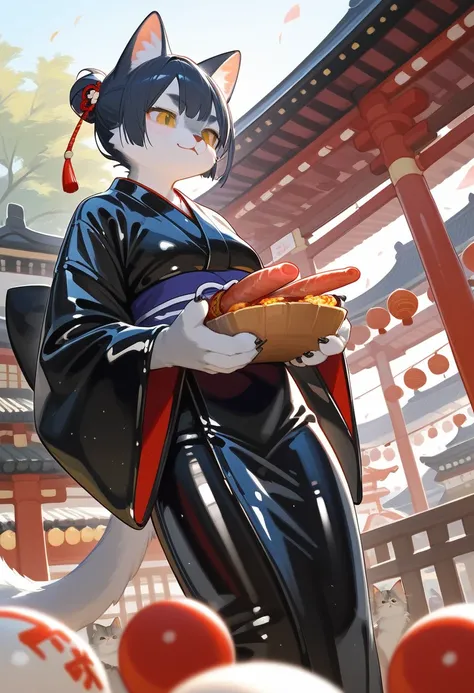 Highest quality, Highest quality, High quality illustrations, masterpiece, Ultra-high resolution, Detailed Background, Kyoto, Festivals, Absurd, Perfect Anatomy, performance, Good lighting, Shadows in the movies(kemono, Furry PersonifiCation), Cat, kimono,...