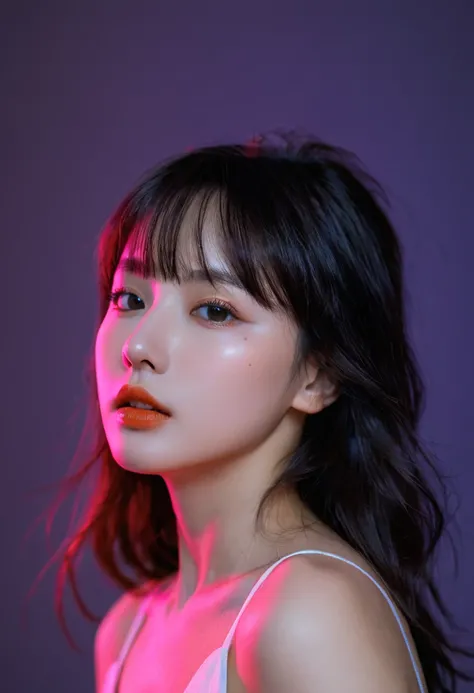 (upper body:1.5),8k, best quality, 1 Girl, (Skin Indentation), night, (dark), Indoor clear background, (people), Beautiful bangs, Gorgeous,, (Clothing and:1.3),Soft lighting, attractive, dark Room, (mouth close:1.2, beautiful eyes, Delicate eyes, Detailed ...