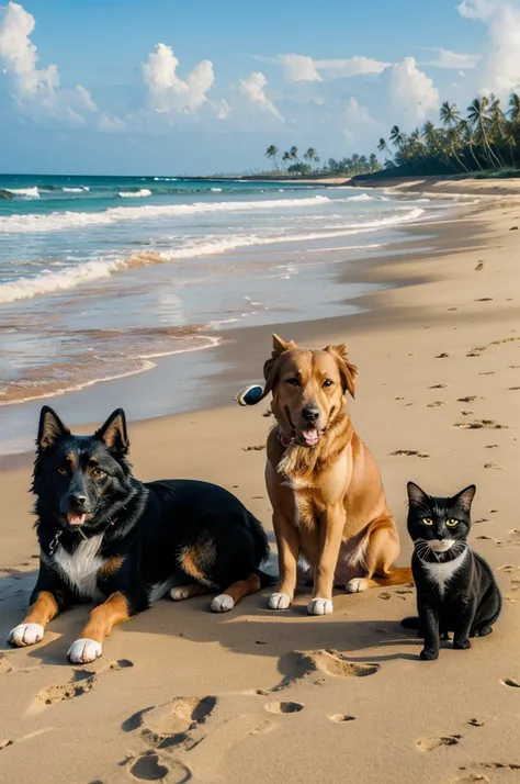 Dog and cat at Sri Lanka beach 