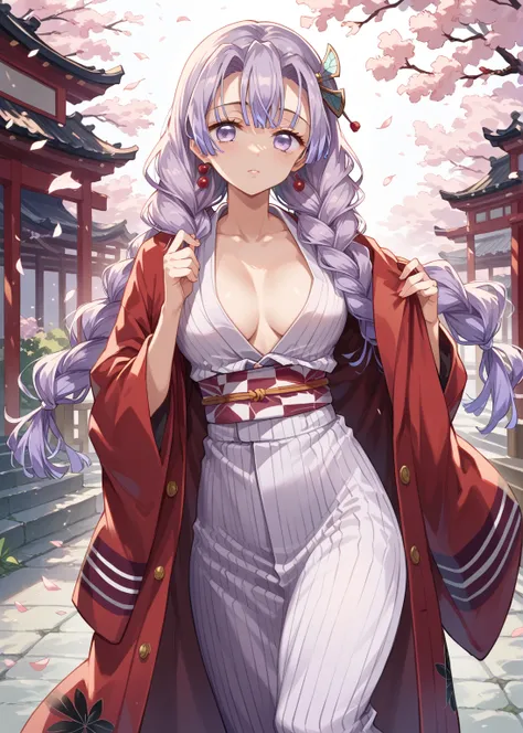 ( The most beautiful masterpiece , Beautiful light , woman ) Kanroji Mitsuri, Kimetsu no Yaiba , Single person pic , Light purple yukata , red coat