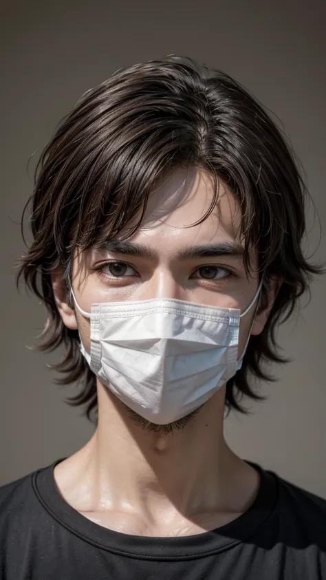 Man with standalone face mask and I have brown and dark background