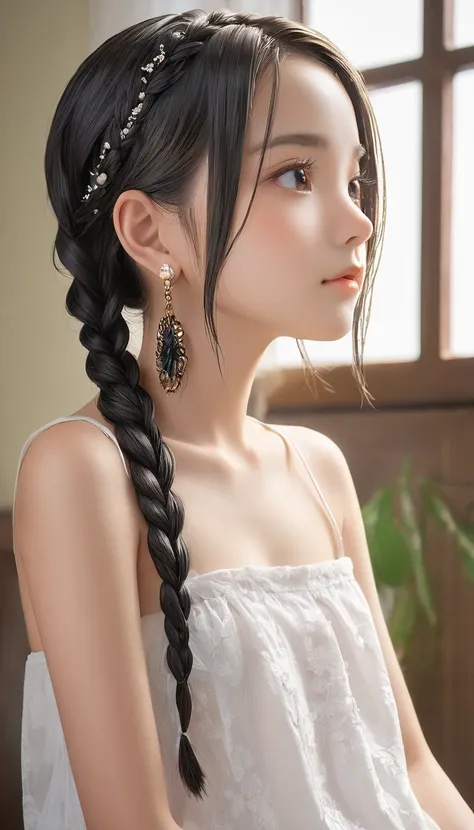 (masterpiece, highest quality:1.2), one girl, alone,bony body、15 years old、cornrow cut、earrings