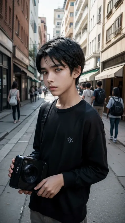 Edson Gomes black  with black hair: Shows a young Edson, curious and observant, playing with friends on the street.