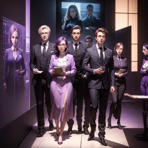 In one image divided into four sections, an architect male, a logician female, a commander female, and a debater male appear, each in distinctive poses against a unified backdrop with shades of purple.