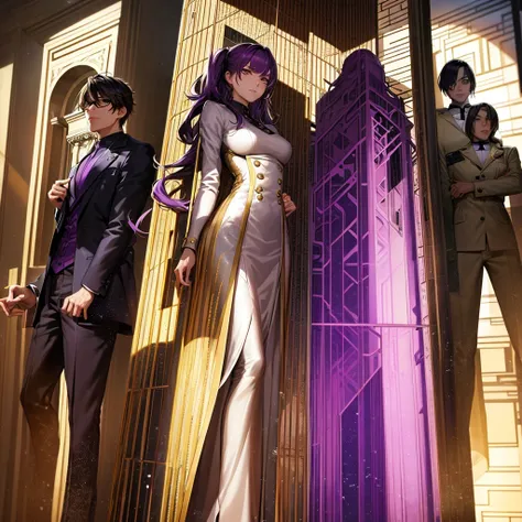 In one image divided into four sections, an architect male, a logician female, a commander female, and a debater male appear, each in distinctive poses against a unified backdrop with shades of purple.