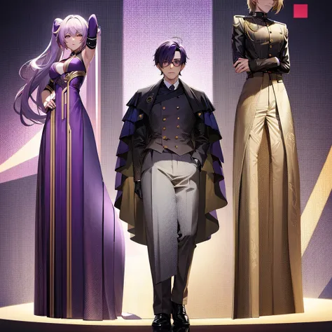 In one image divided into four sections, an architect male, a logician female, a commander female, and a debater male appear, each in distinctive poses against a unified backdrop with shades of purple.