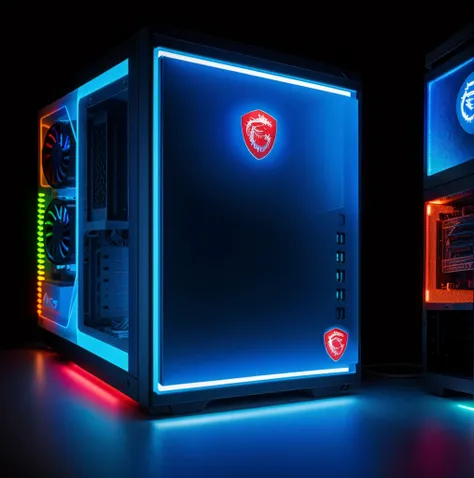 Generate a gamer PC with msi components and with blue lights

