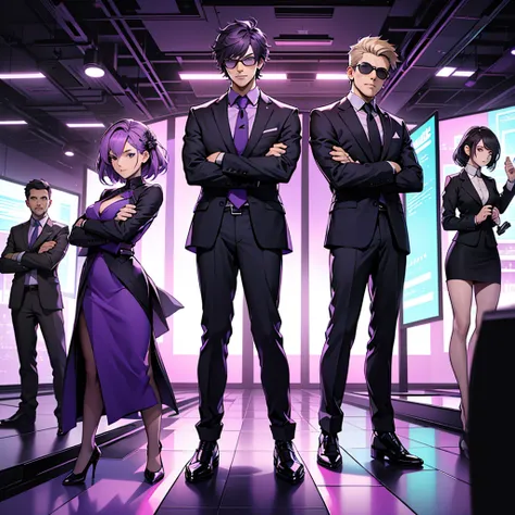 In one image divided into four sections, an architect male, a logician female, a commander female, and a debater male appear, each in distinctive poses against a unified backdrop with shades of purple.