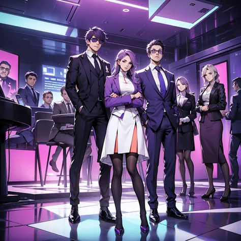 In one image divided into four sections, an architect male, a logician female, a commander female, and a debater male appear, each in distinctive poses against a unified backdrop with shades of purple.