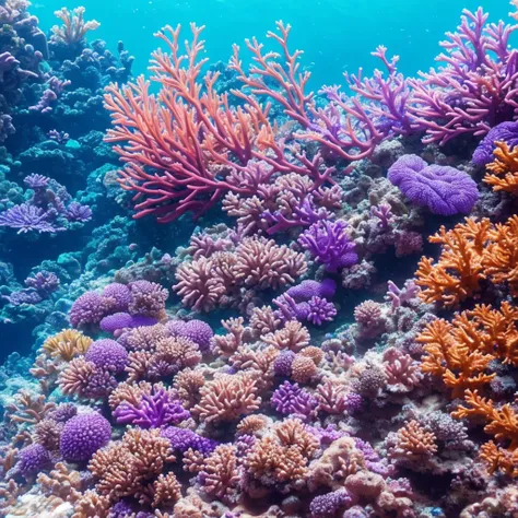 purple sea anemone in a tank with other sea creatures, delicate coral sea bottom, colorful coral, long wispy tentacles, harmony of neon glowing coral, translucent gills, eagle coral, elegant coral sea bottom, beautiful colorful corals, purple and blue neon...