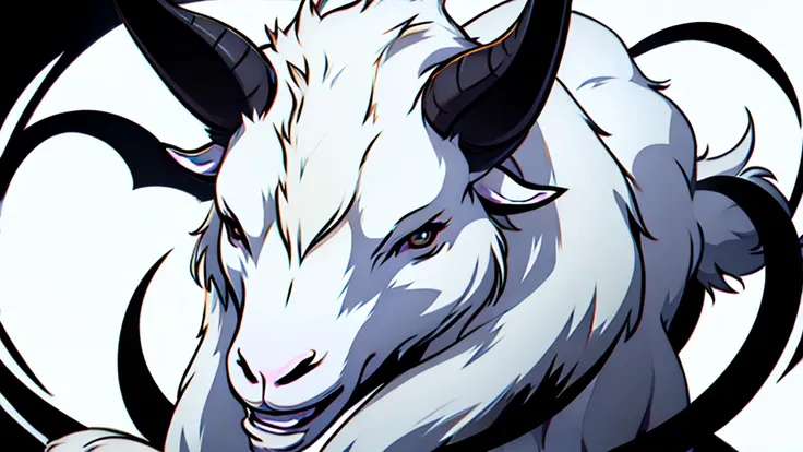 evil white goat black background