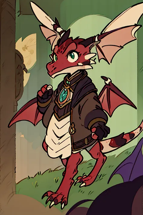 (((male, solo, winged kobold boy, dark red scales,fantasy clothes, artficer,steampunk, dragon wings, dragon tail, small, chibi))...