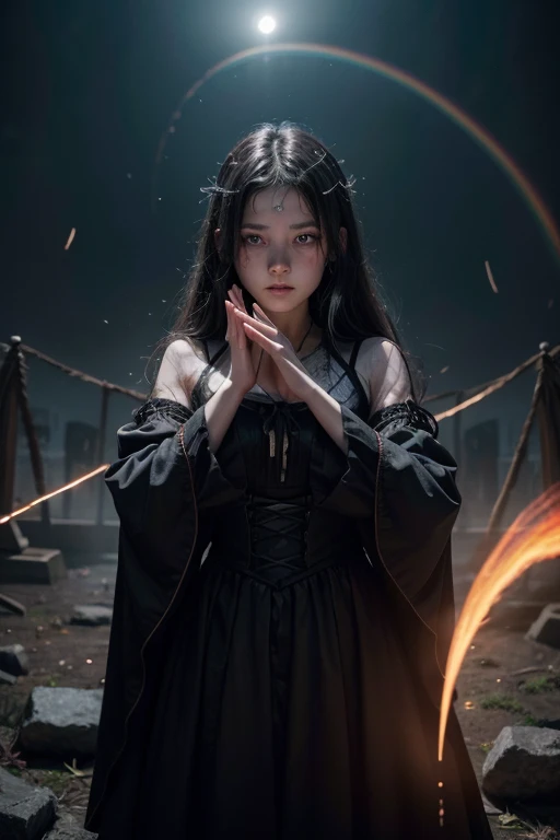 The master witches advanced towards the young witch with their eyes glowing an ominous red, casting ancient and powerful spells that distorted reality itself. The air around them pulsed with dark energy, tearing apart the fabric of existence and opening ri...