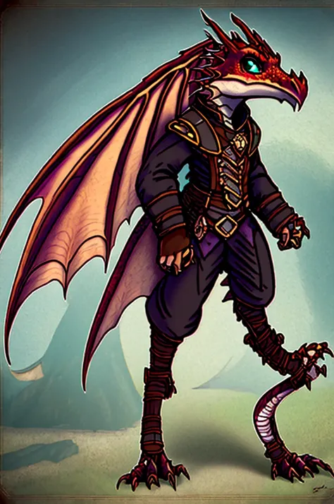 (((male, solo, winged kobold boy, dark red scales,fantasy clothes, artficer,steampunk, dragon wings, dragon tail, small, chibi))...