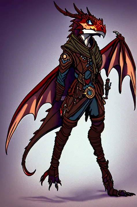 (((male, solo, winged kobold boy, dark red scales,fantasy clothes, artficer,steampunk, dragon wings, dragon tail, small, chibi))...