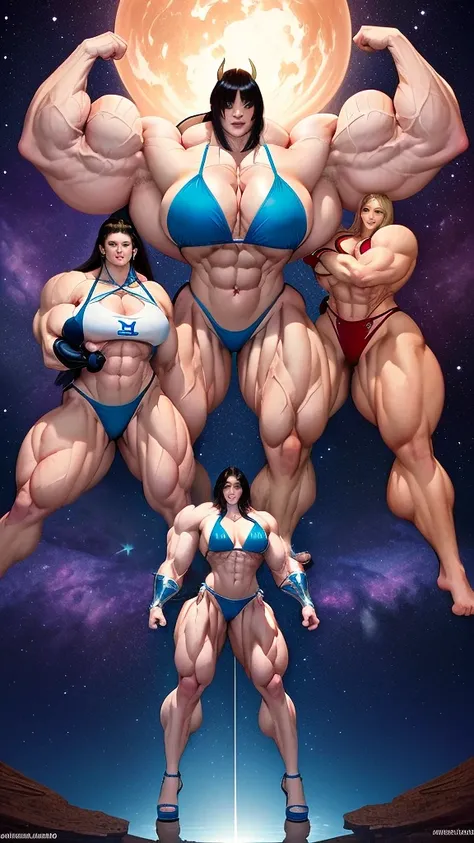 horny woman with a huge ass standing next to a naked man, giantess art, muscular girl, feminine and muscular, bodybuilder superhero bikini, giantess, big muscles, big muscle, huge muscles, exaggeratedly large physique, muscular and corpulent, muscular! fan...