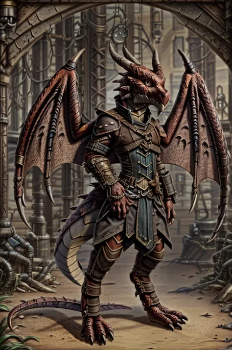 (((male, solo, winged kobold boy, dark red scales,fantasy clothes, artficer,steampunk, dragon wings, dragon tail, small, chibi))...