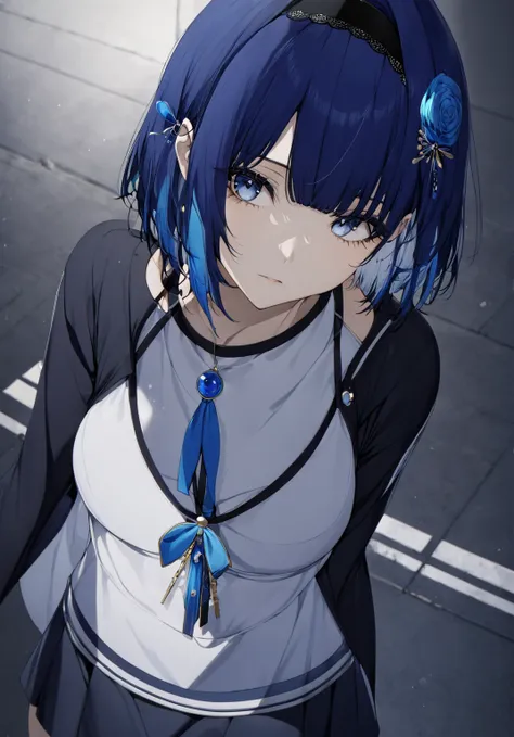 blue hair,blue eyes,short hair,jewelry hairband, short hair, bob cut