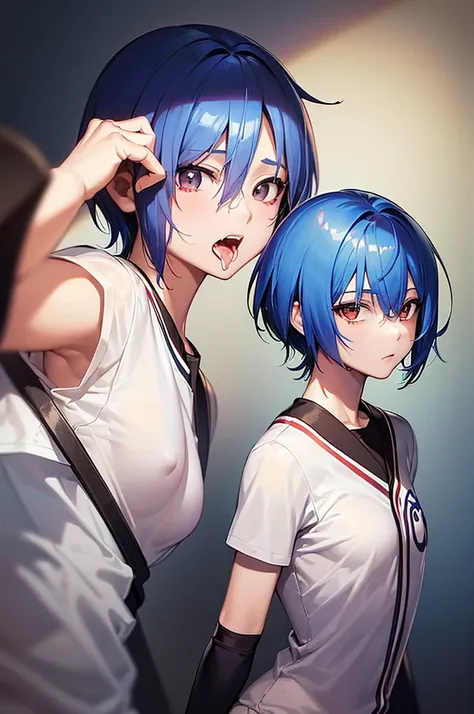 masterpiece, best quality,anime style, 1 girl,(((slender body))), (((small eyes,small breast))),(((baseball uniform))),((((cum)))), (beautiful face), (((short hair))), (((straight hair))), ((((blue hair)))),detailed beautiful skin, (perfect hands, perfect ...