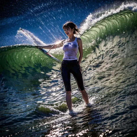 (ZoomedOut:1.28, Wide-shot) ZoomLayer (Epic photo of surfer magazine:1.37). (Full of Water, Everything Wetted:1.4) WetHair (extremely detailed Cute Girl)(SparklingHighlights:1.28), Dynamic Joyful Expressions LifeLike Rendering  . Overflowing Gigantic Sideb...