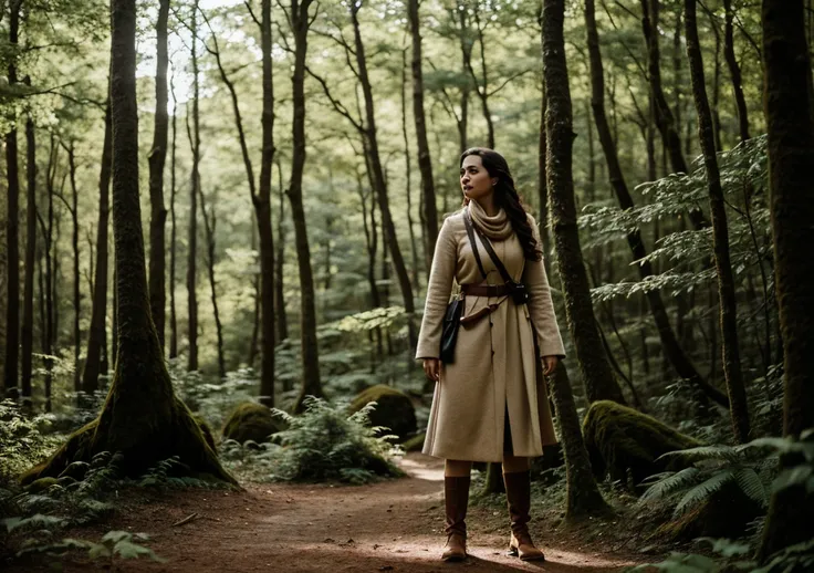 female character in a forest in a battle
