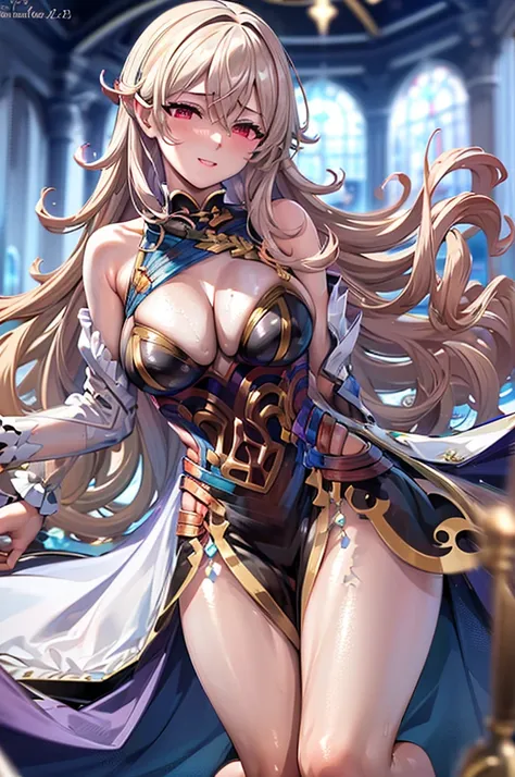 ((masterpiece)),((Highest quality)),High resolution,Extremely detailed CG,Perfect lighting,8k wallpaper、breast enhancement、looking at the camera、One Woman,Very long hair、Red Eyes、Large Breasts、 very thick legs、barefoot、smile、Fascinating face、