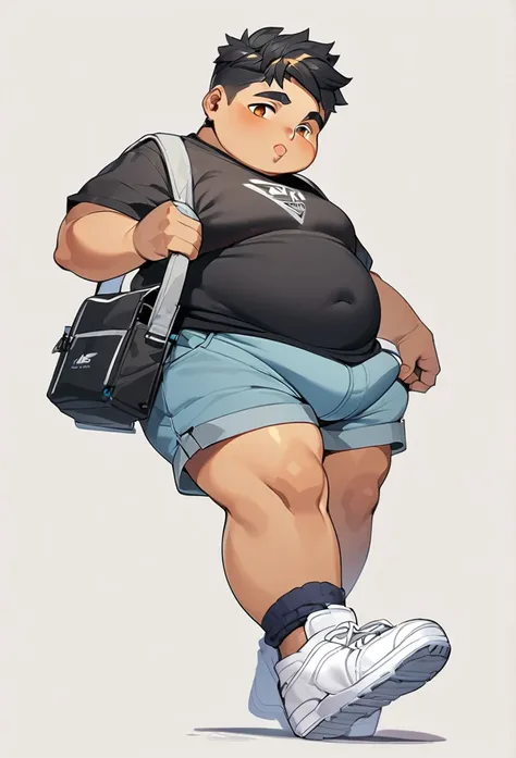 Fat indian 20 year old boy in  shorts socks with short sleeve shirt 