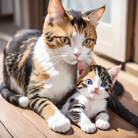 mother cat holding a kitten