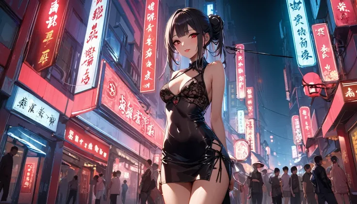 (Highest quality),Chinese prostitute,Posing in the Chinese red-light district