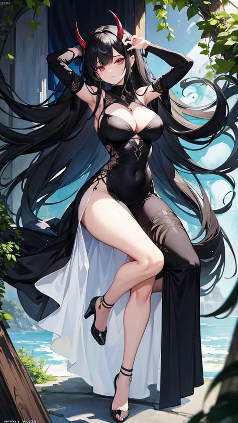 A beautiful adult woman. She has fair skin, but her left hand is completely black, and she does not like to talk about this topic. She has short shoulder-length blue-black hair. The sclera of her eyes is completely black, while her left eye is blue and her...