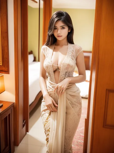 perfect anatomy, young girl, beautiful, white skin tone, sexy, big breast, nude, topless, tits nude, wear balinese kebaya, hotel...