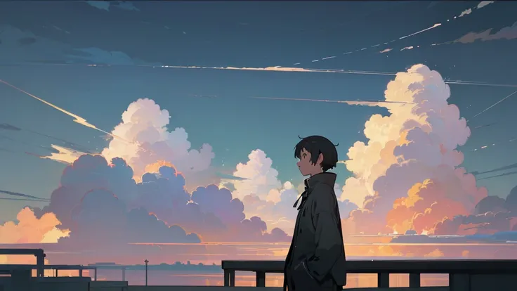 ((anime:1.4,illustration)),(Masterpiece, Highest quality, best quality),(Very detailed, Absolutely resolution.),((16ก, high resolution)), (((girl, study in the library, cat, sky, Cumulonimbus clouds)) ((cozy lofi illustration:1.4)), ((anime:1.4, illustrati...