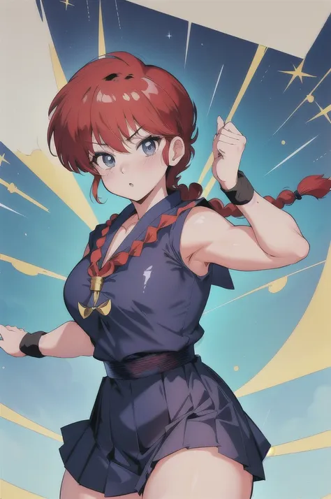 ranma-chan, are standing, alone, big_chest, single_braiding, ranma redshirt, masterpiece, highest quality, detailed face, detail...