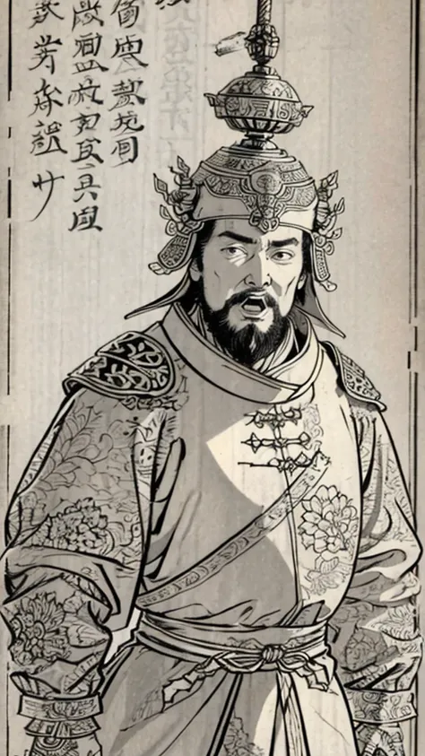 (((monochrome)))、(((man with open mouth)))、（（men in ancient china））、（ink painting）、highest quality、masterpiece、ultra-high resolu...