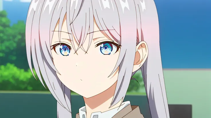  1girl, anime girl, silver hair, long twintails, silver eyes