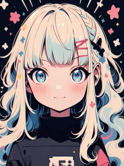 high quality、neonカラーパレット、High-level image quality、Cool girl、Long Bangs、I can&#39;t see、Unprecedented volume、Anime Style、Sticker Style、short hair、Gray Hair、Blue Eyeessy Hair、Menhera、bandage、Loose-fitting clothing、Baggy T-shirt、self-injurious behavior、Gross、...