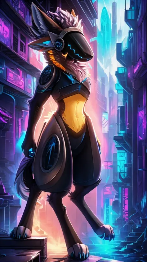 Furry, protogen, cyberpunk city, 