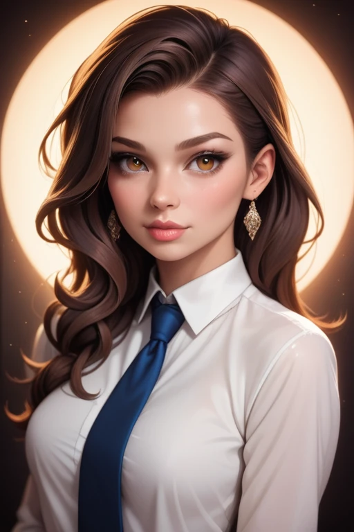 Tall hispanic woman with expressive hazel eyes and long wavy dark brown hair; warm light-olive skin; hourglass build; (soft face with full lips); ample bosom; best quality; trending on artstation; dark room with complex volumetric lighting; strong shadows;...