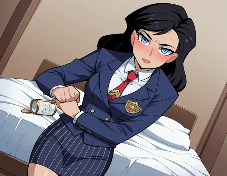 score_9, score_8_up, score_7_up, source_anime,
dianaprince, diana prince, blue eyes, black hair,
(((navy pinstripe silk skirt suit))), (((three-piece suit))), (((light blue dress shirt with white collar))), (((necktie))), (((blazer))), (((suit jacket))), (...