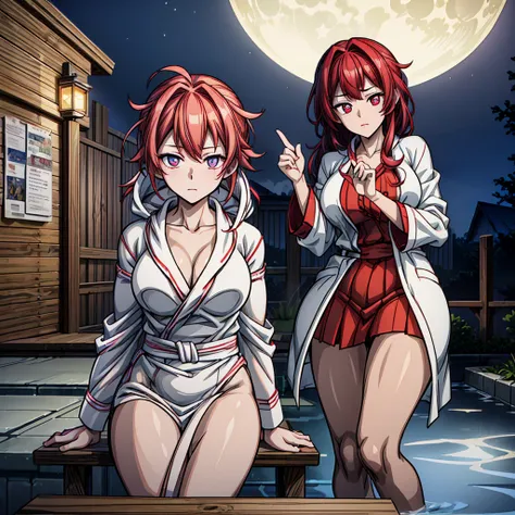 (((wrapping_bathrobe))), moonlight, stary_sky, red_hair, beautiful_hair, beautiful_eyes, 1_beautiful_girl,shy_face, cute_face, b...