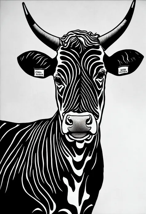 paracolorear, a cow, strong lines, monochrome, minimalist, white background, high contrast, simplistic,