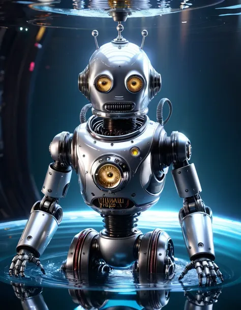 Forbidden Planet、Robbie the Robot (1956) ,  Octane Rendering, From wlop, refraction, ray tracing reflection, Diffraction Grading, Highly detailed and exquisite, Hypermaximalist, elegant, Brilliant, Ultra-realistic, Very detailed, Head above water