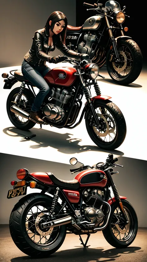 realistic, best quality, retro moto-cycle, Cafe Racer, Honda, CB500, classic future, steampunk