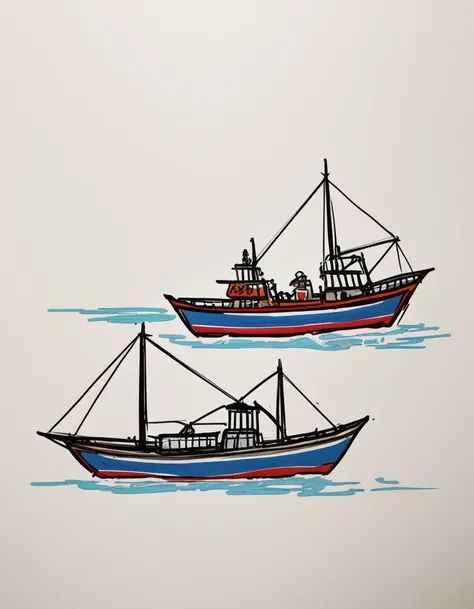 Coloring pictures that 5-6 year olds will enjoy, white background, illustration line drawings, boat.