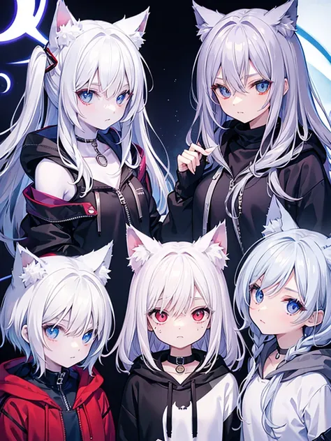 Cat ear、Anatomically correct skeleton、White skin、vampire、Silver Hair、Oversized hoodie