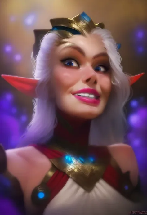 ((masterpiece, best quality)), 1 female elf smirks, detailed face, lipstick, upper body: bare shoulders, skinny 