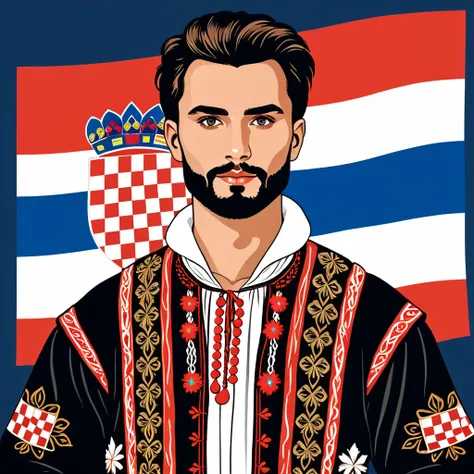 man in croatia folk outfit, vector graphics, strong contours
