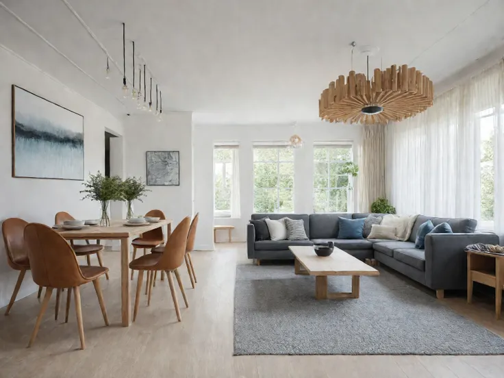 Raw photo, Masterpiece, high quality, best quality, authentic, super detail, Scandinavian, Embraces functionality, light, and a connection to nature. Think clean lines, light wood tones, and cozy textiles. Light and airy with a focus on whites, creams, and...