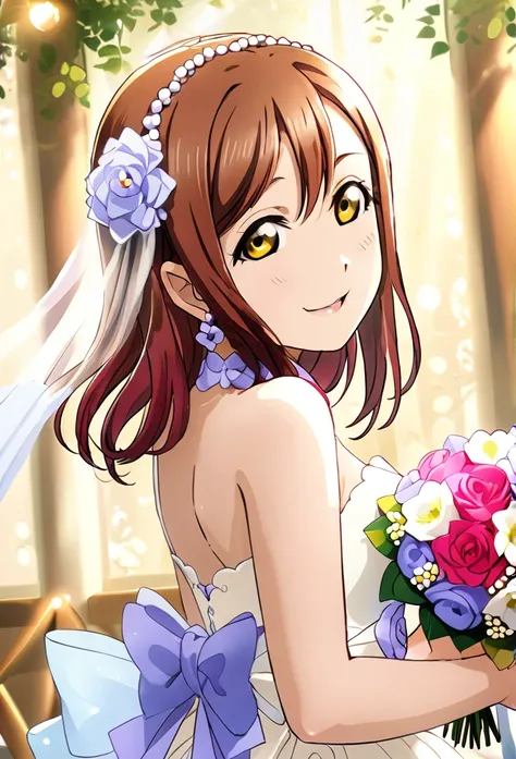 Ultra-realism、One Girl, Maki Nishikino、Red Hair、Purple Eyes、Wedding dress、Background Wedding Venue